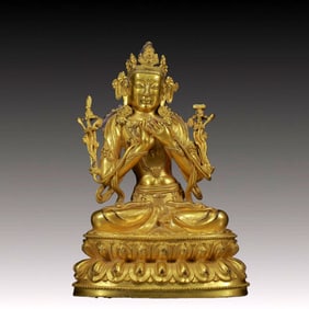A Solemn Gilt Bronze Statue of Manjusri