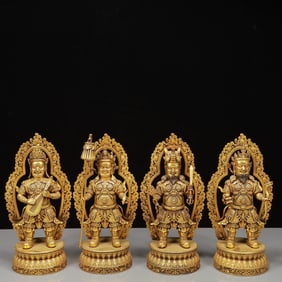 A Set of Solemn Gilt Bronze Statues of Heavenly King