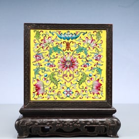 An Exquisite Zitanwood Inlaid Painted Enamel Lotus Pattern Cover Box