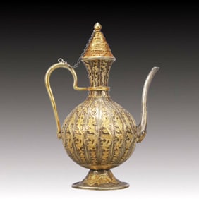 A Rare Gilt Silver Dragon Pattern Ewer