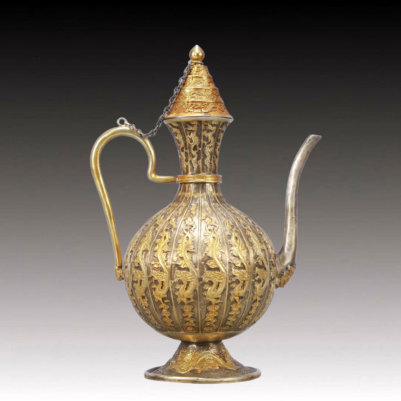 A Rare Gilt Silver Dragon Pattern Ewer (1 of 9)