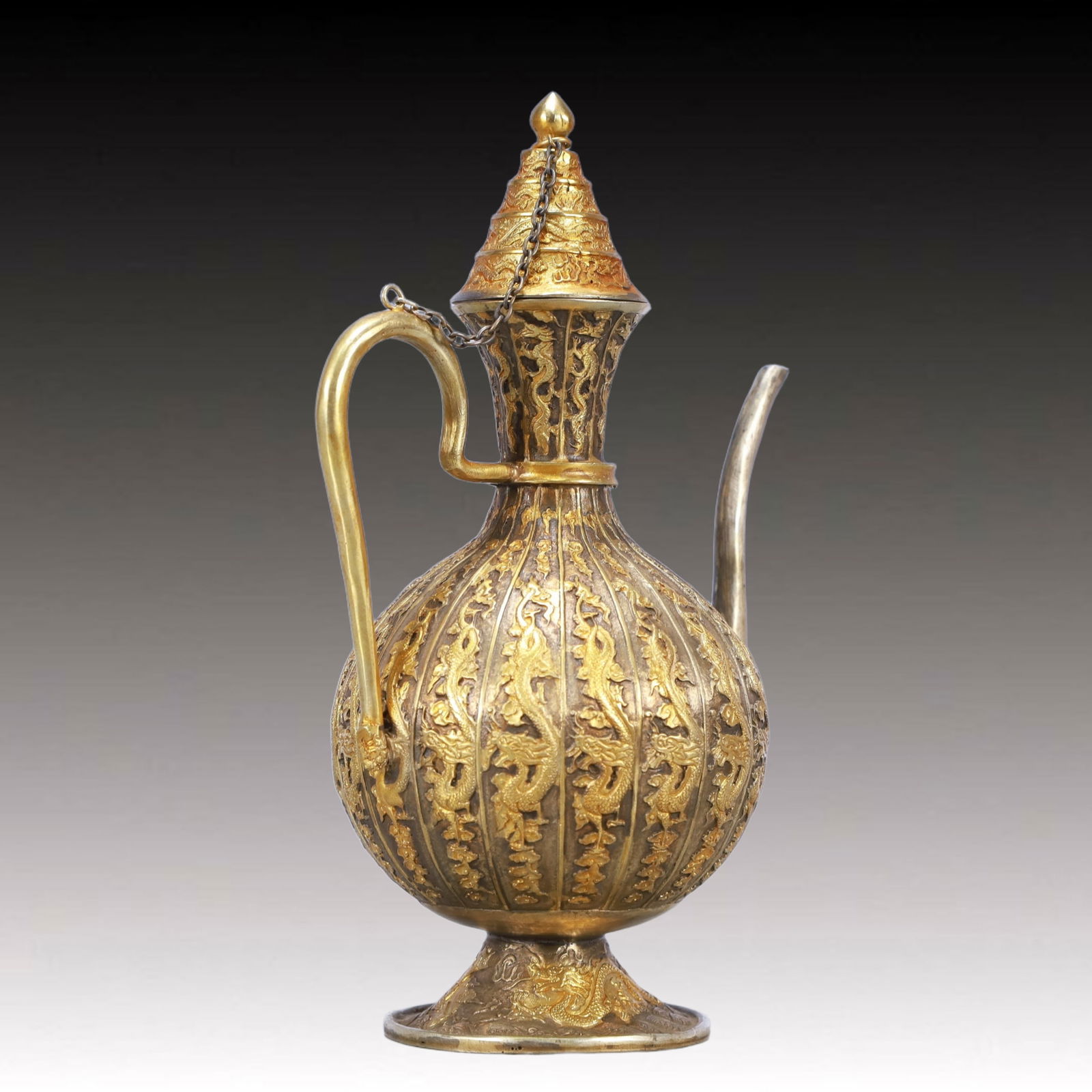 A Rare Gilt Silver Dragon Pattern Ewer - 2