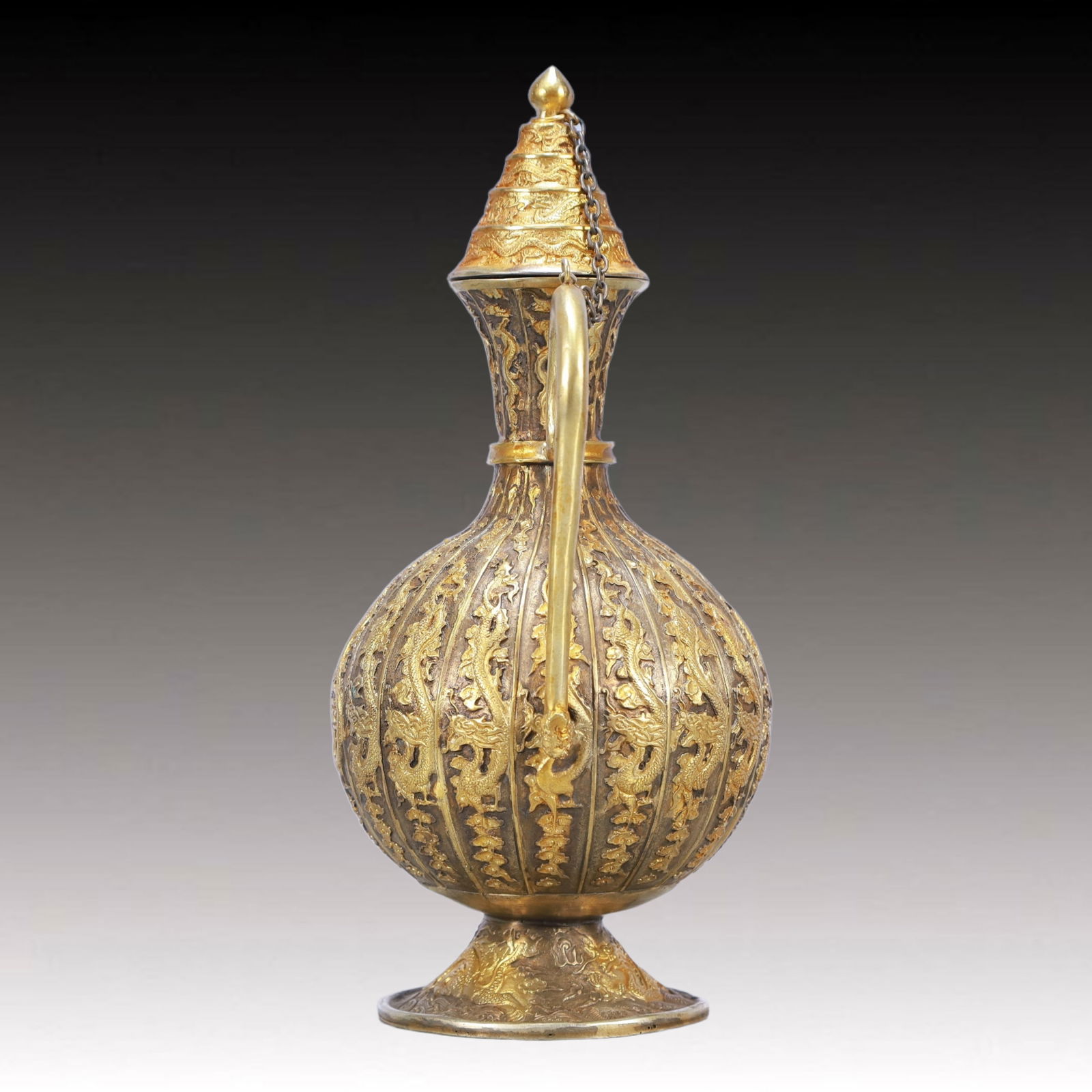 A Rare Gilt Silver Dragon Pattern Ewer - 3