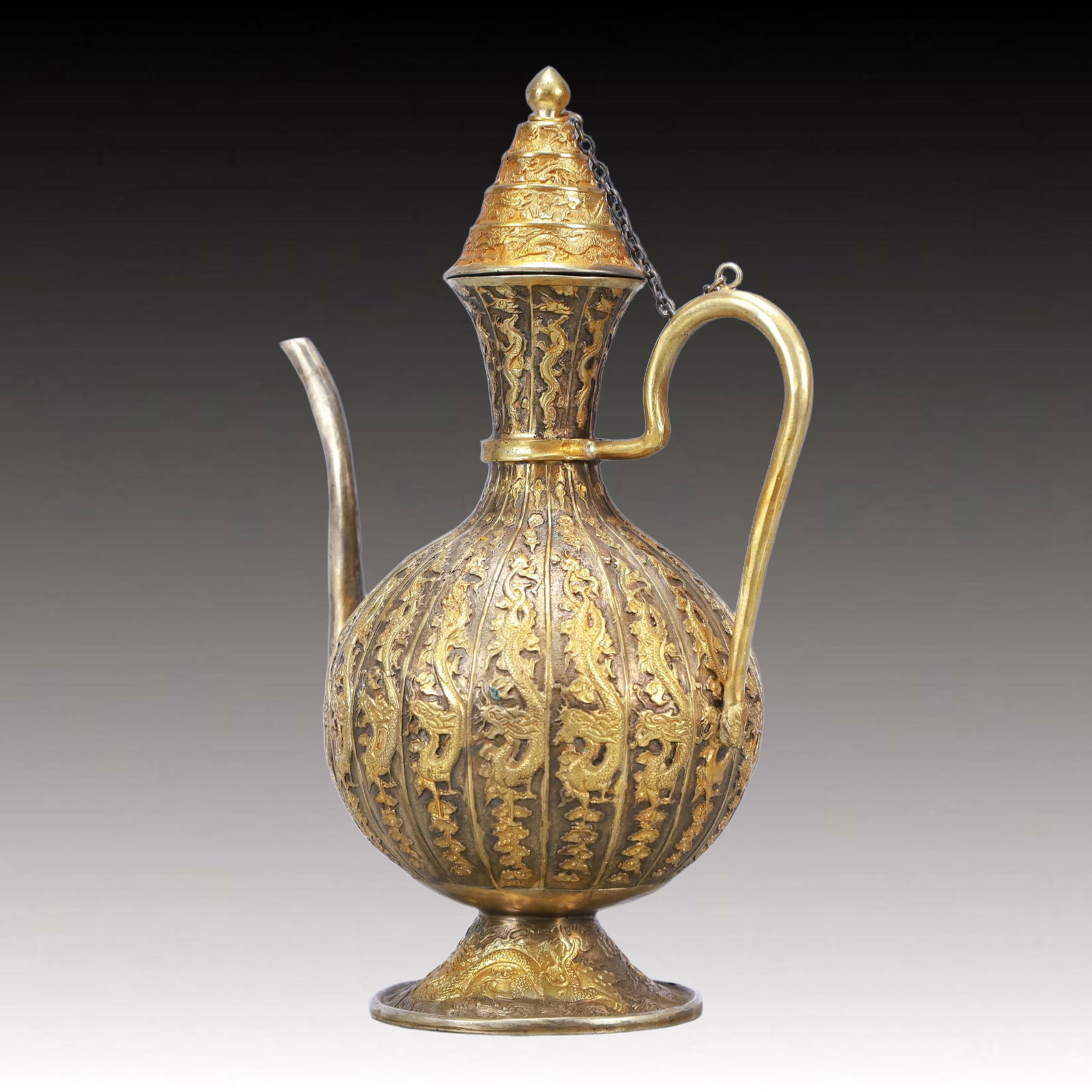 A Rare Gilt Silver Dragon Pattern Ewer - 4