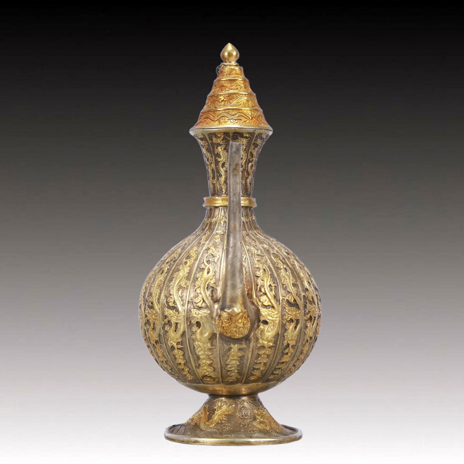 A Rare Gilt Silver Dragon Pattern Ewer - 6