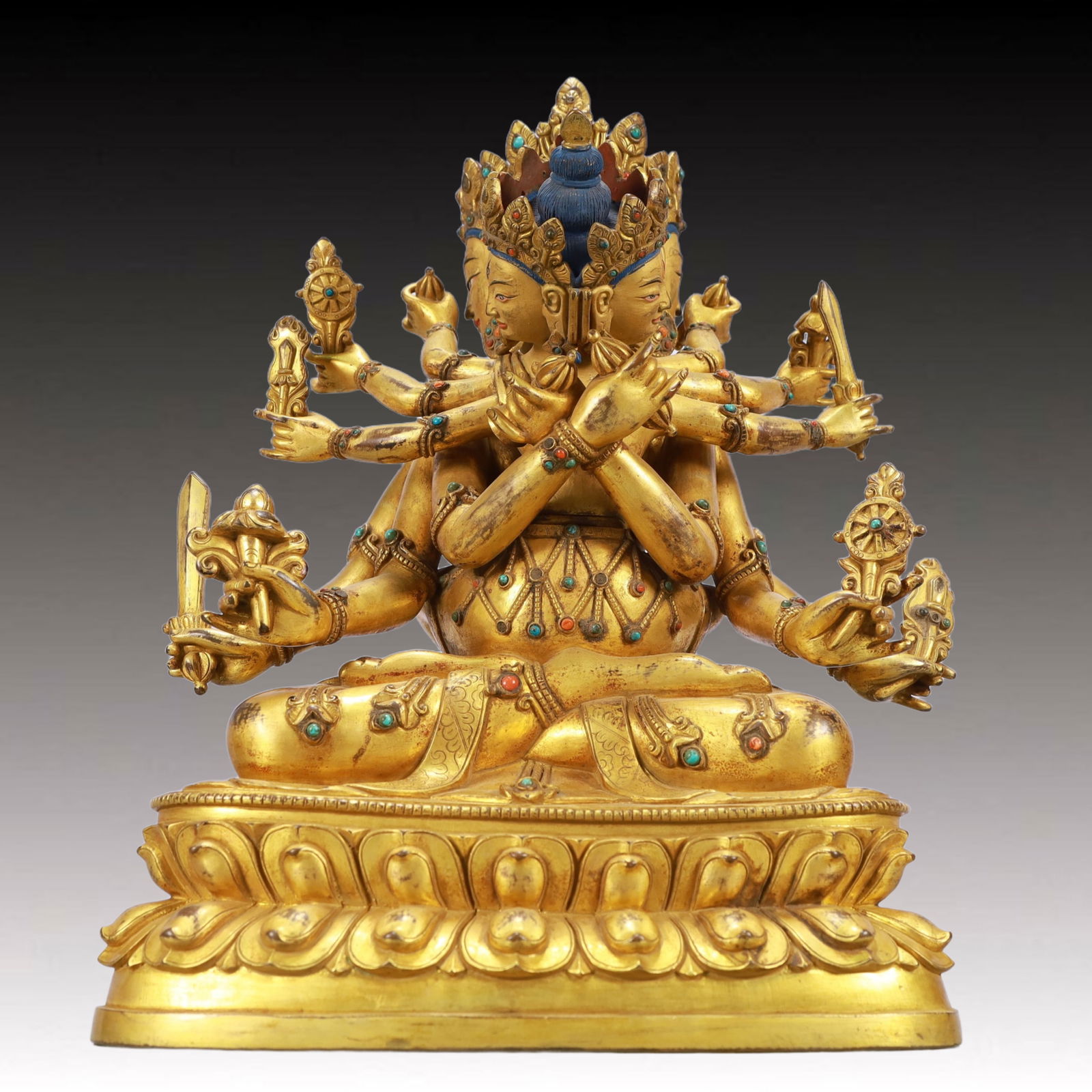 A Solemn Gilt Bronze Statue of Vajrasattva: A Solemn Gilt Bronze Statue of Vajrasattva,Ming Dynasty, China,Size:26cmx17cmx37cm 铜鎏金金刚萨陲像,中国明代