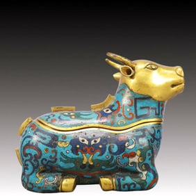 An Exquisite Cloisonne Beast-Face Pattern Buffalo-Shaped Censer