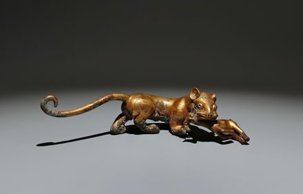 An Exquisite Gilt Bronze Tiger Goat Ornament