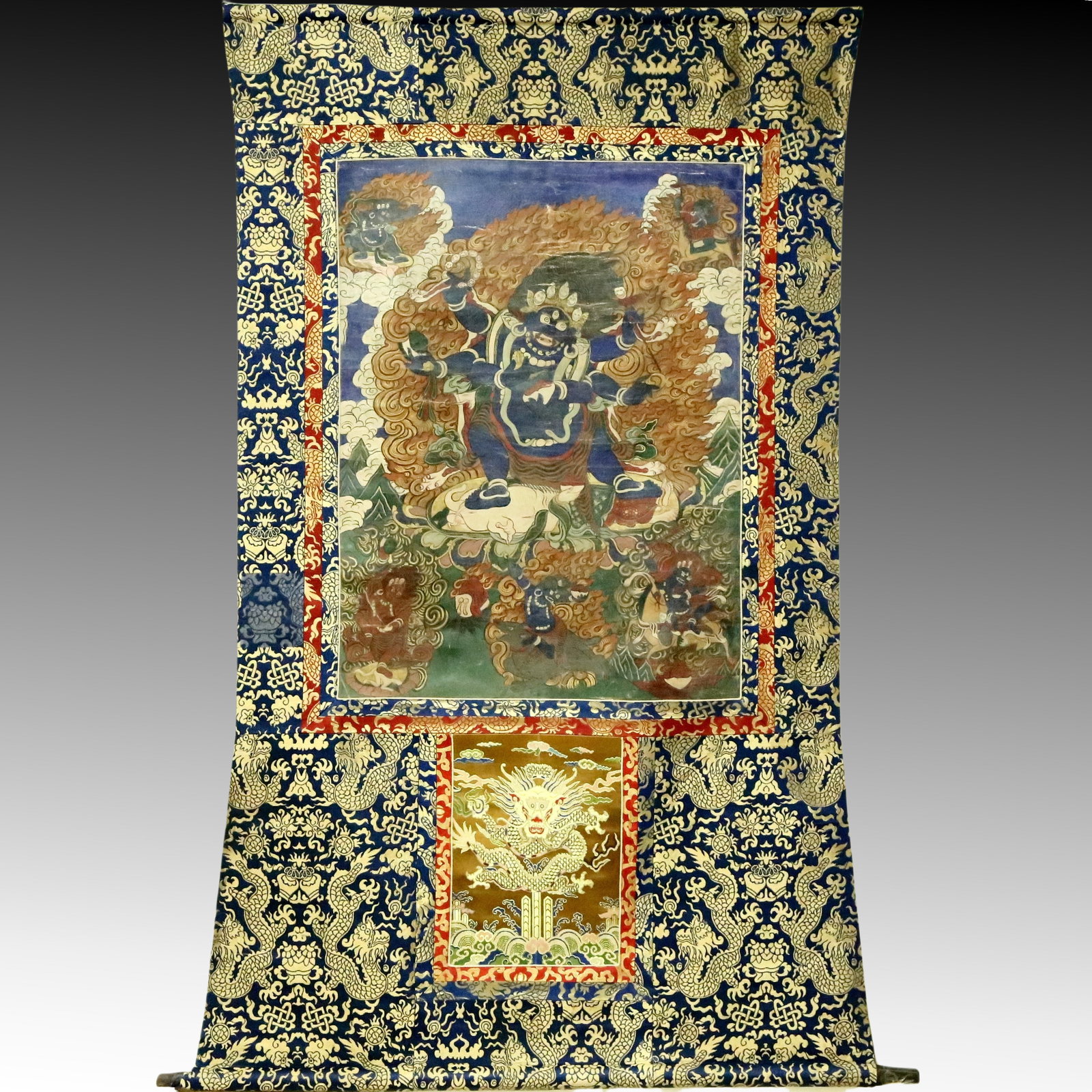 An Exquisite Brocade Painted Color Vajra Tangka: An Exquisite Brocade Painted Color Vajra Tangka,Qing Dynasty, China,Size：99cmx155cm 织锦彩绘金刚像唐卡,中国清代