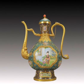 A Rare Painted Enamel Figure Pattern Ewer, Inlaid Gems