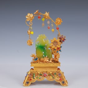 An Exquisite Filigree and Gilding Inlaid Jadeite Phoenix Ornament,Inlaid Gems