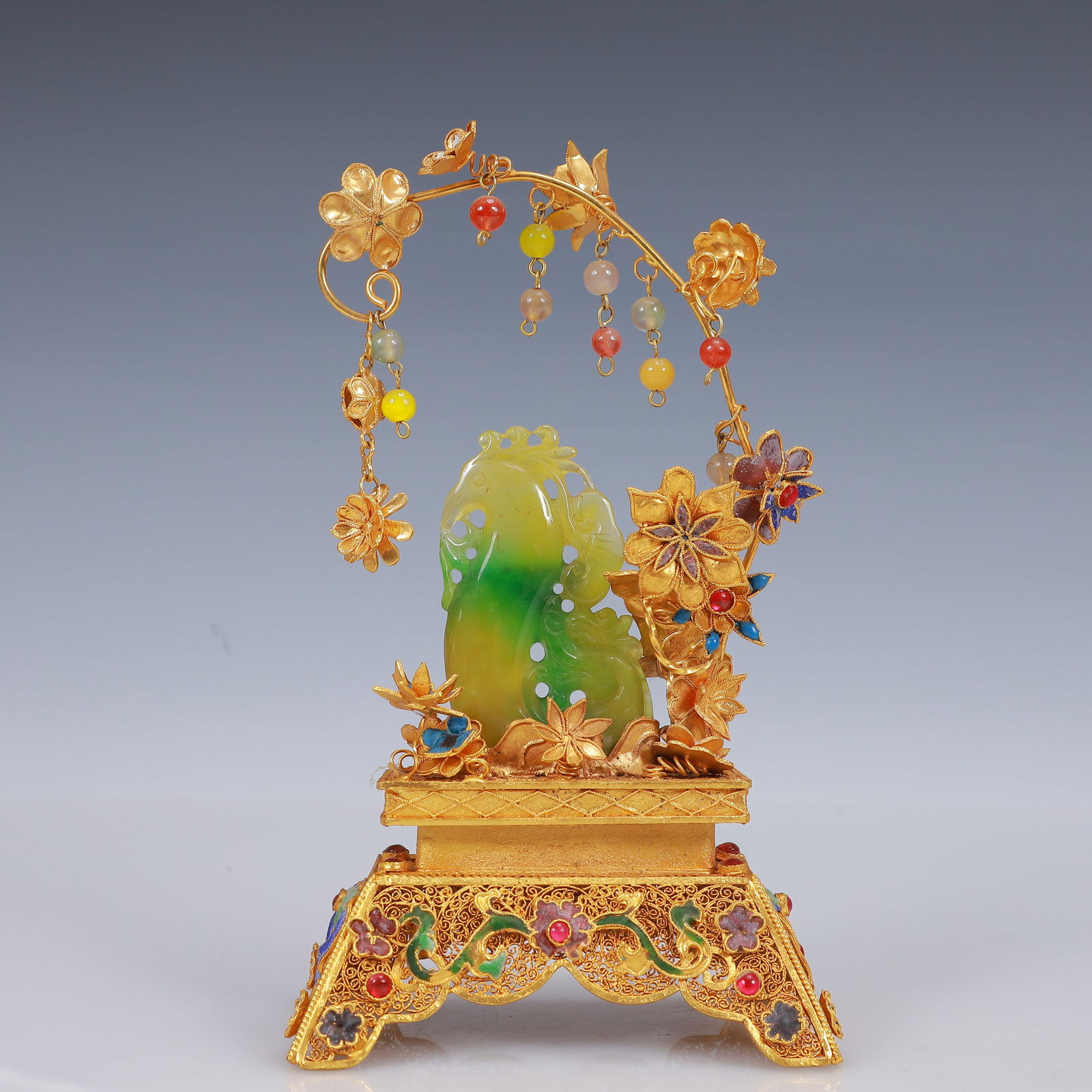 An Exquisite Filigree and Gilding Inlaid Jadeite Phoenix Ornament,Inlaid Gems (1 of 11)