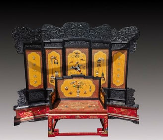 A Huge Zitanwood Dragon and Phoenix Pattern Screen