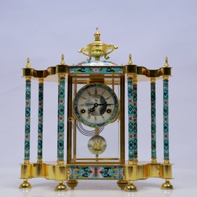 An Exquisite Cloisonne Flower Pattern Table Clock Ornament