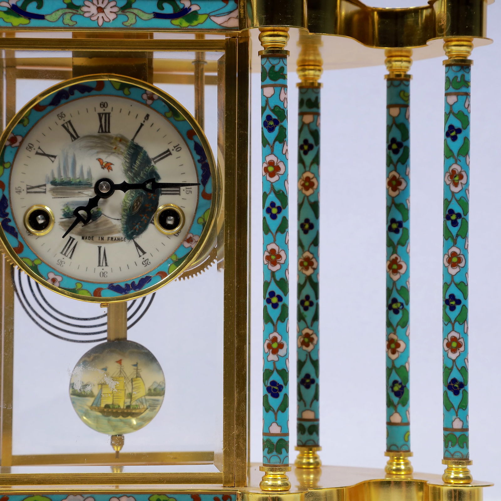 An Exquisite Cloisonne Flower Pattern Table Clock Ornament - 4