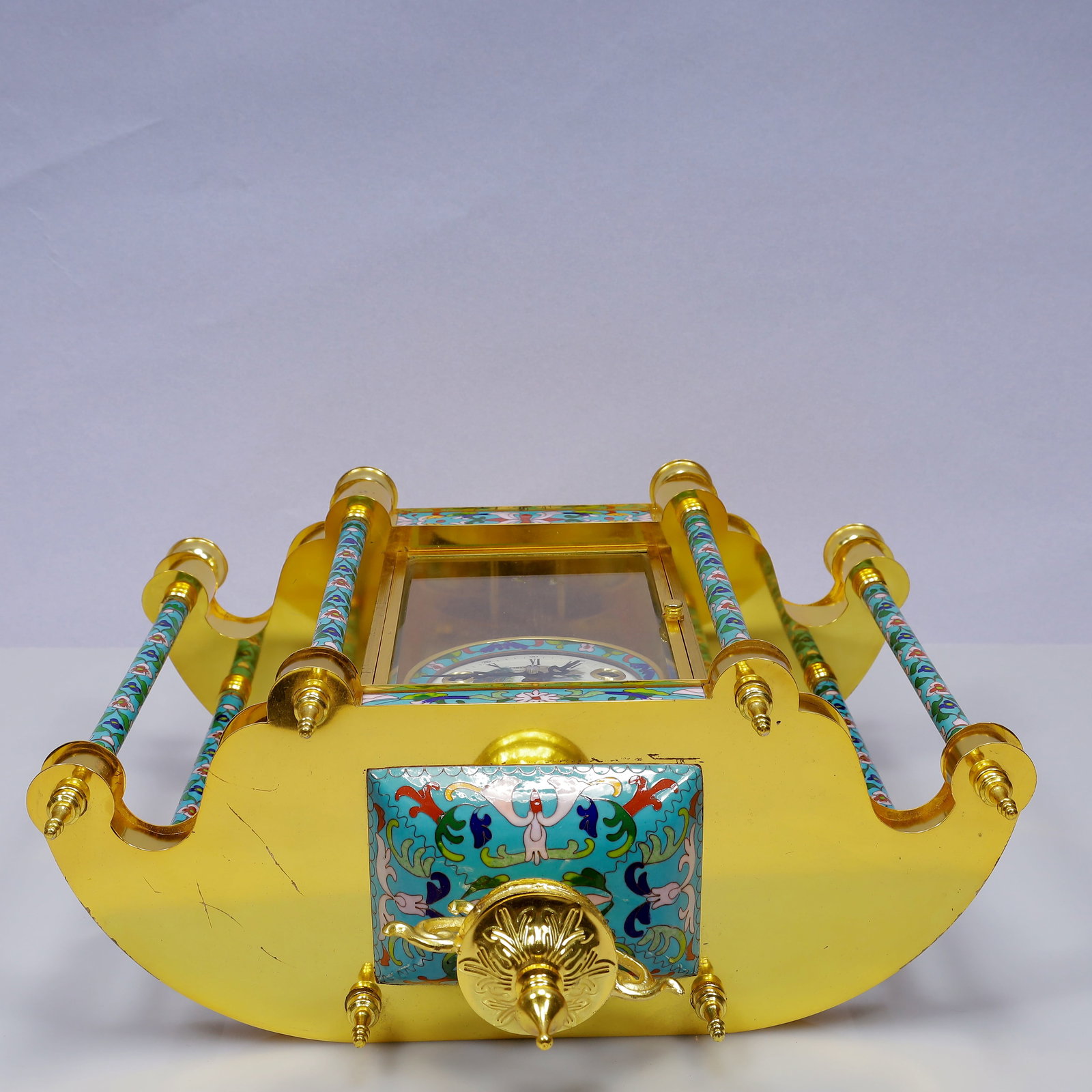 An Exquisite Cloisonne Flower Pattern Table Clock Ornament - 9