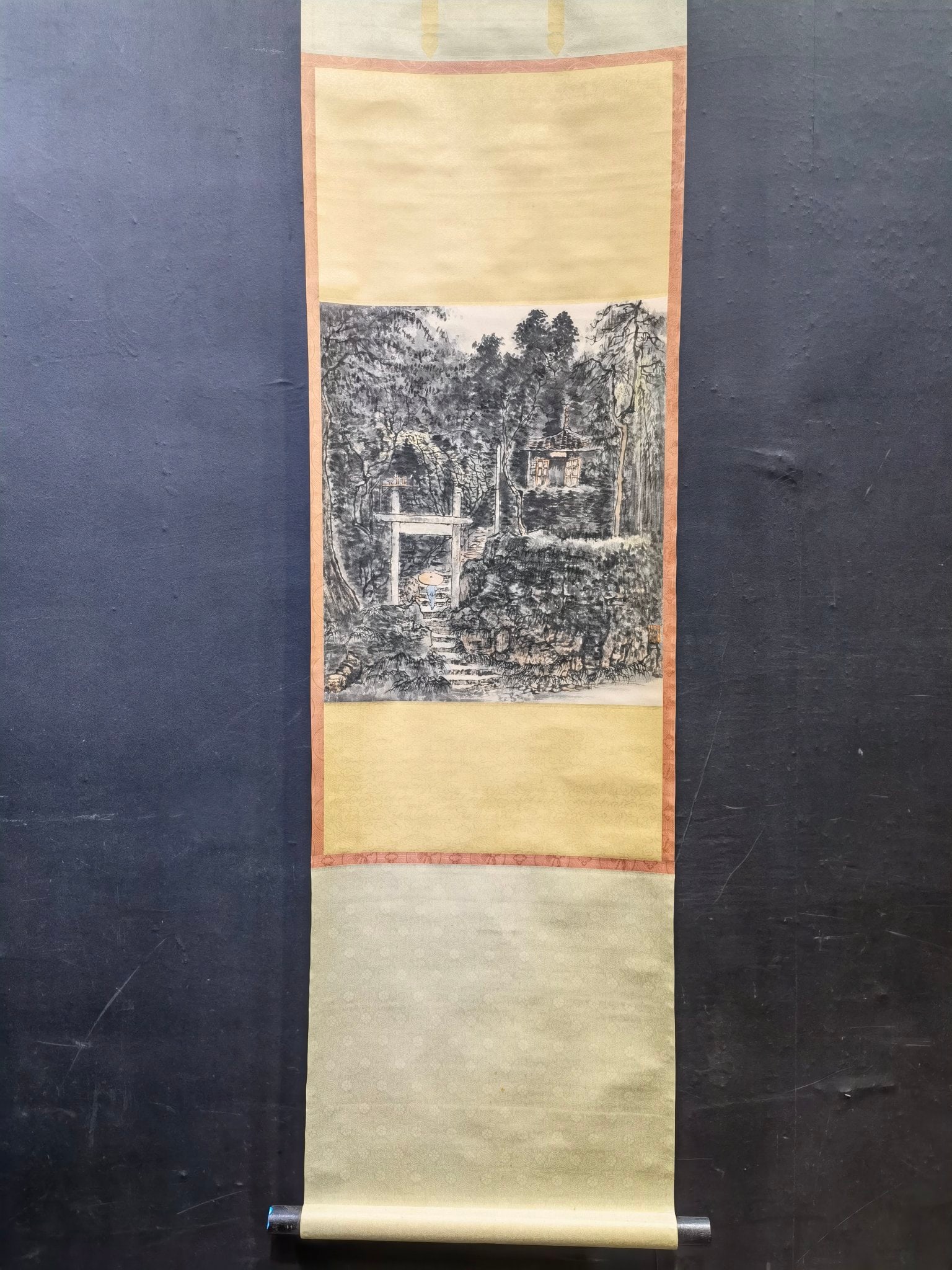 A Chinese Vertical Scroll Ink Painting of Landscape and Figure on Paper,Li Keran: A Chinese Vertical Scroll Ink Painting of Landscape and Figure on Paper,Li Keran,Size:43.5cmx50.3cm 