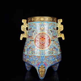 An Exquisite Enamel Painted Gold Phoenix Pattern Double-Ears and Tripod Censer
