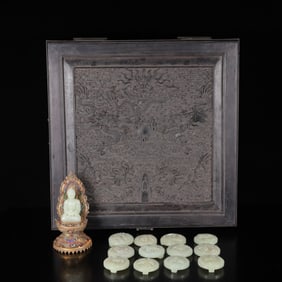 A Set of Exquisite Gilt Inlaid White Jade Buddha Statue Ornaments