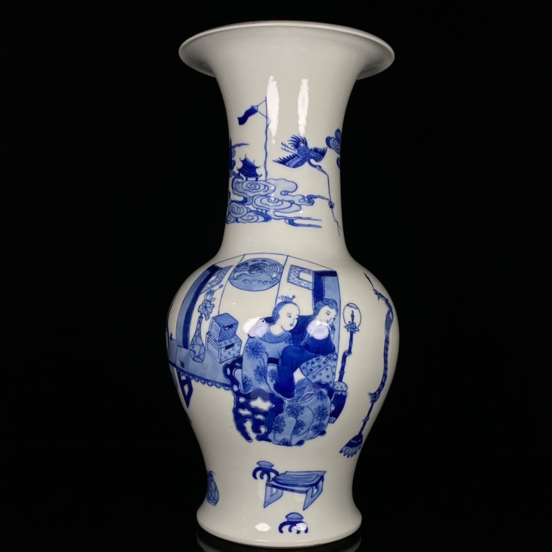 A Rare Blue and White Character and Story Pattern Vase: A Rare Blue and White Character and Story Pattern Vase,Qing Dynasty, China,Qianlong Six-character Mark,Size:37.5cmx17.5cm 