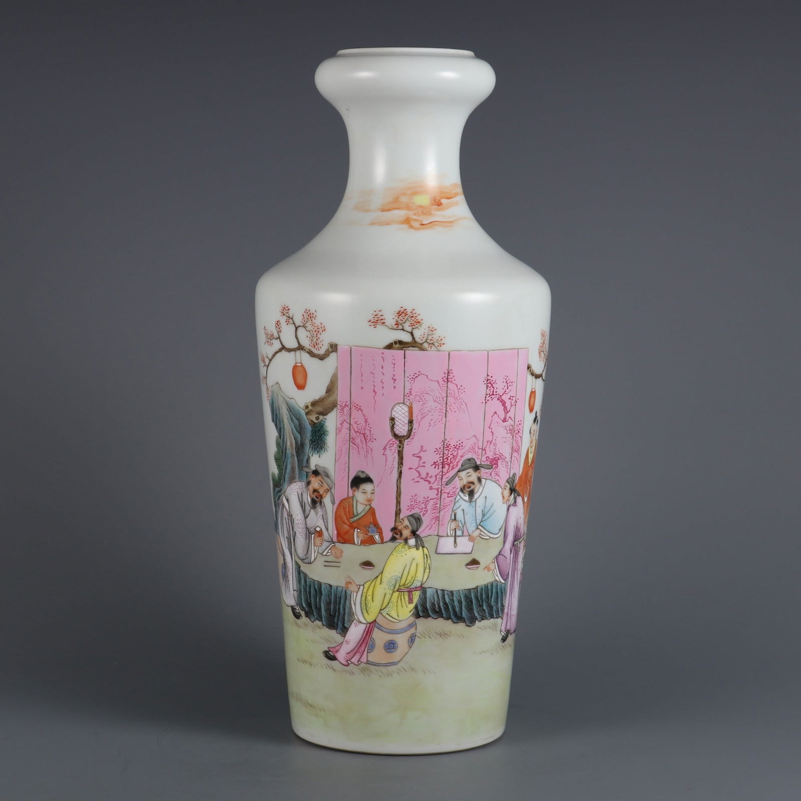 A Rare Famille-Rose Painted Gold Character and Story Pattern Vase,With Poem: A Rare Famille-Rose Painted Gold Character and Story Pattern Vase,With Poem,Qing Dynasty, China,Yongzheng Six-character Mark,Size:33cmx14cm 