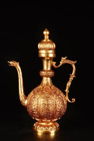 A Rare Gilt Bronze Lotus Dragon Pattern Wine pot