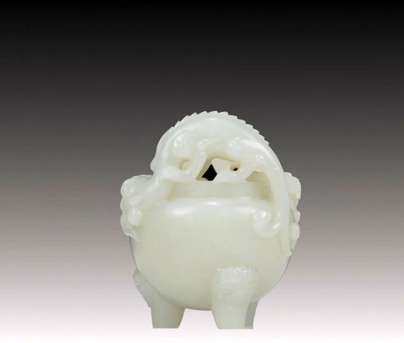 An Exquisite White Jade Dragon-Handled Tripod Censer (1 of 6)