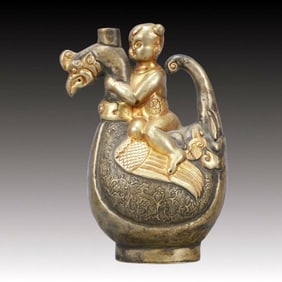 A Rare Gilt Silver Phoenix-Headed Figure Ewer