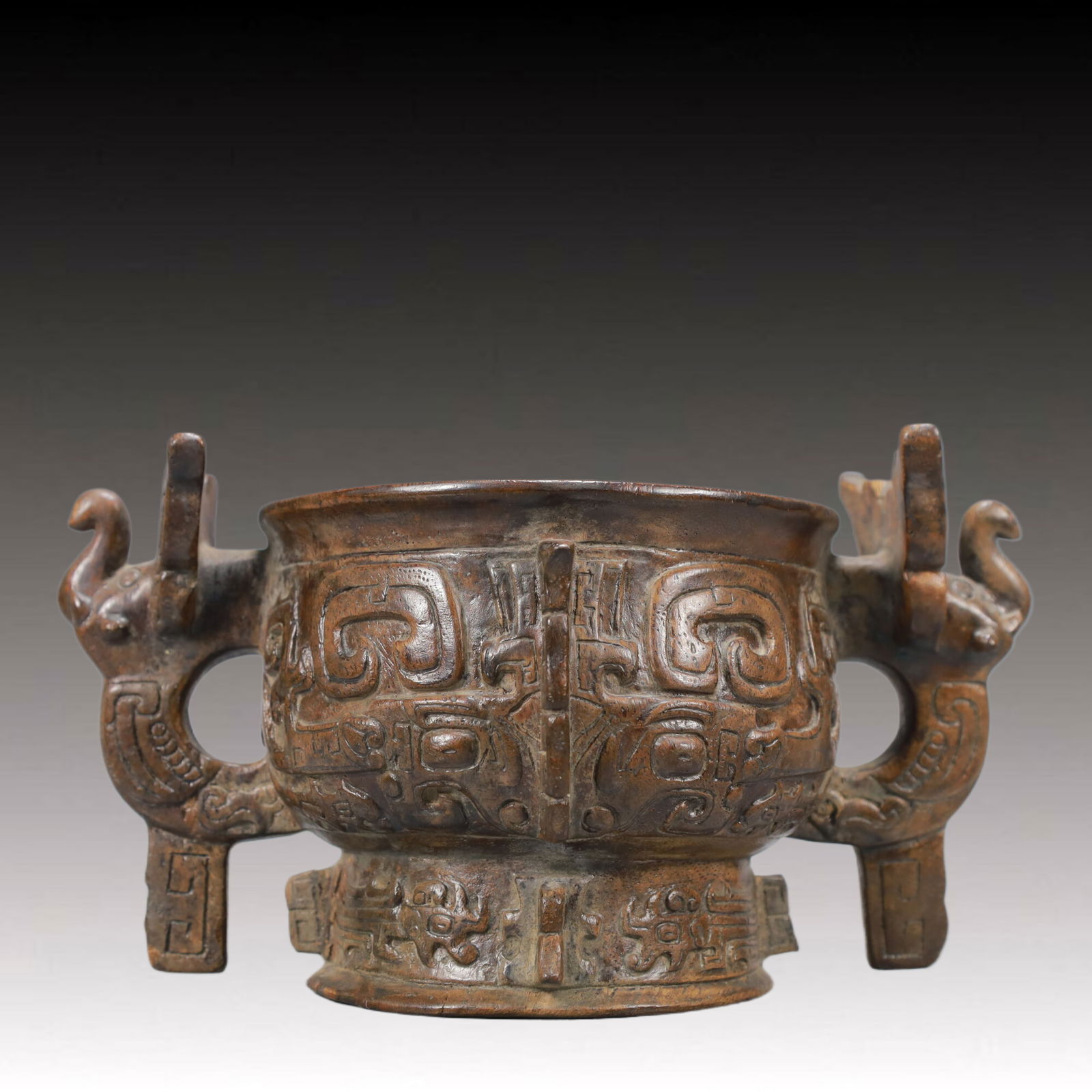 An Exquisite Eaglewood Beast-Face Pattern Double-Ears Censer: An Exquisite Eaglewood Beast-Face Pattern Double-Ears Censer,Qing Dynasty,China,Size:3.9inx8.3in,Weight:250g 