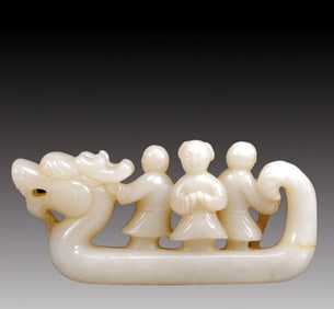An Exquisite White Jade Dragon-Boat Ornament