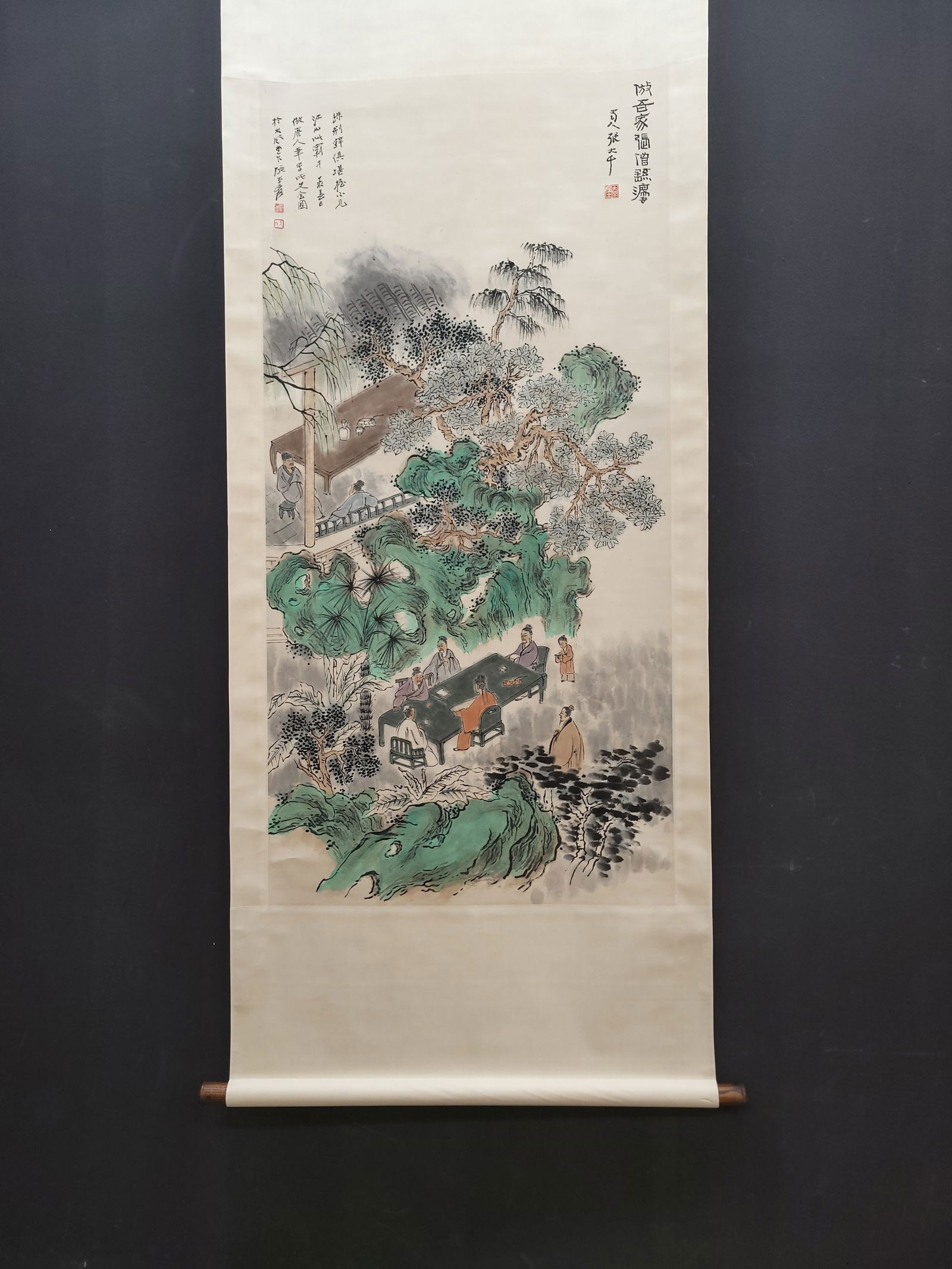 A Chinese Vertical Scroll Ink Painting of Landscape and Figure on Paper,Zhang Daqian: A Chinese Vertical Scroll Ink Painting of Landscape and Figure on Paper,Zhang Daqian,Size:(Without frame)67.5cmx137.5cm 