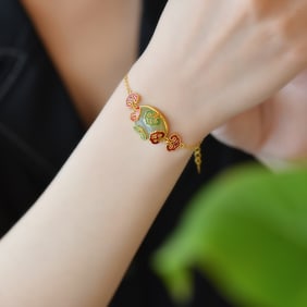 An Exquisite Sterling Silver-Gold Plated Inlaid White Jade Bracelet