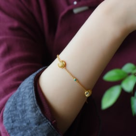 An Exquisite Sterling Silver-Gold Plated Inlaid White Jade Bracelet