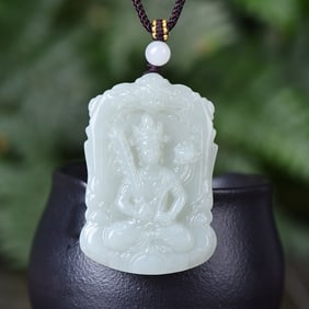 An Exquisite White Jade Bodhisattva Pendant