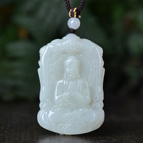 An Exquisite White Jade Sakyamuni Pendant