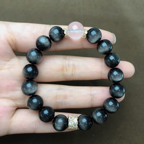 An Exquisite Silver Sheen Obsidian Bracelets
