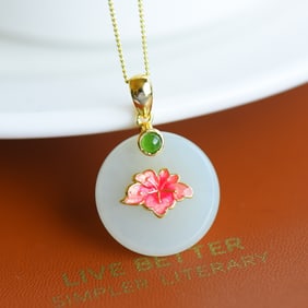 An Exquisite Sterling Silver-Gold Plated Inlaid White Jade Enamel Pendant