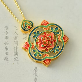 An Exquisite Sterling Silver-Gold Plated Inlaid White Jade Pendant