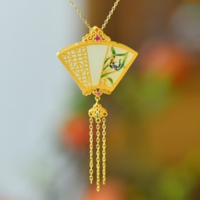 An Exquisite Sterling Silver-Gold Plated Inlaid White Jade Pendant
