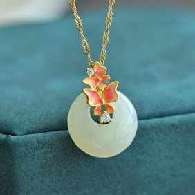 An Exquisite Sterling Silver-Gold Plated Inlaid White Jade Pendant