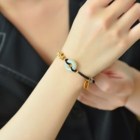 An Exquisite Sterling Silver-Gold Plated Inlaid White Jade Bracelet