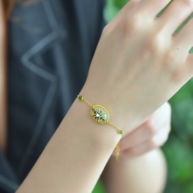 An Exquisite Sterling Silver-Gold Plated Inlaid White Jade Bracelet