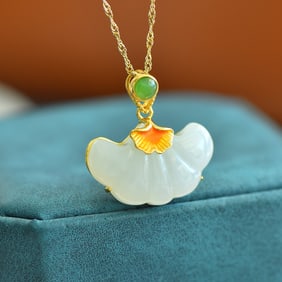 An Exquisite Sterling Silver-Gold Plated Inlaid White Jade Enamel Pendant