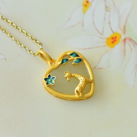 An Exquisite Sterling Silver-Gold Plated Inlaid White Jade Pendant