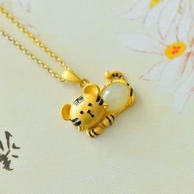 An Exquisite Sterling Silver-Gold Plated Inlaid White Jade Pendant