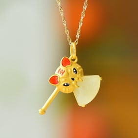 An Exquisite Sterling Silver-Gold Plated Inlaid White Jade Enamel Pendant