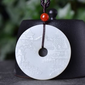 An Exquisite White Jade Landscape Pattern Pendant