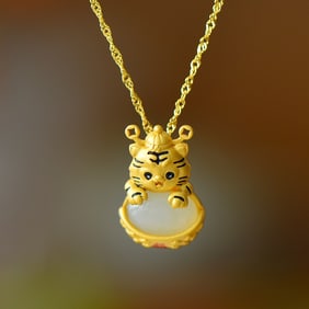 An Exquisite Sterling Silver-Gold Plated Inlaid White Jade Pendant