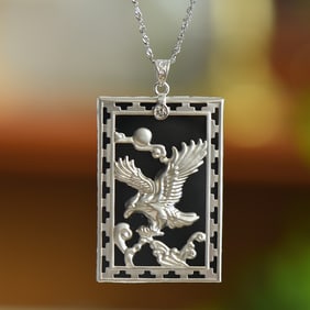 An Exquisite Sterling Silver Inlaid Black Jade Pendant