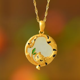 An Exquisite Sterling Silver-Gold Plated Inlaid White Jade Enamel Pendant